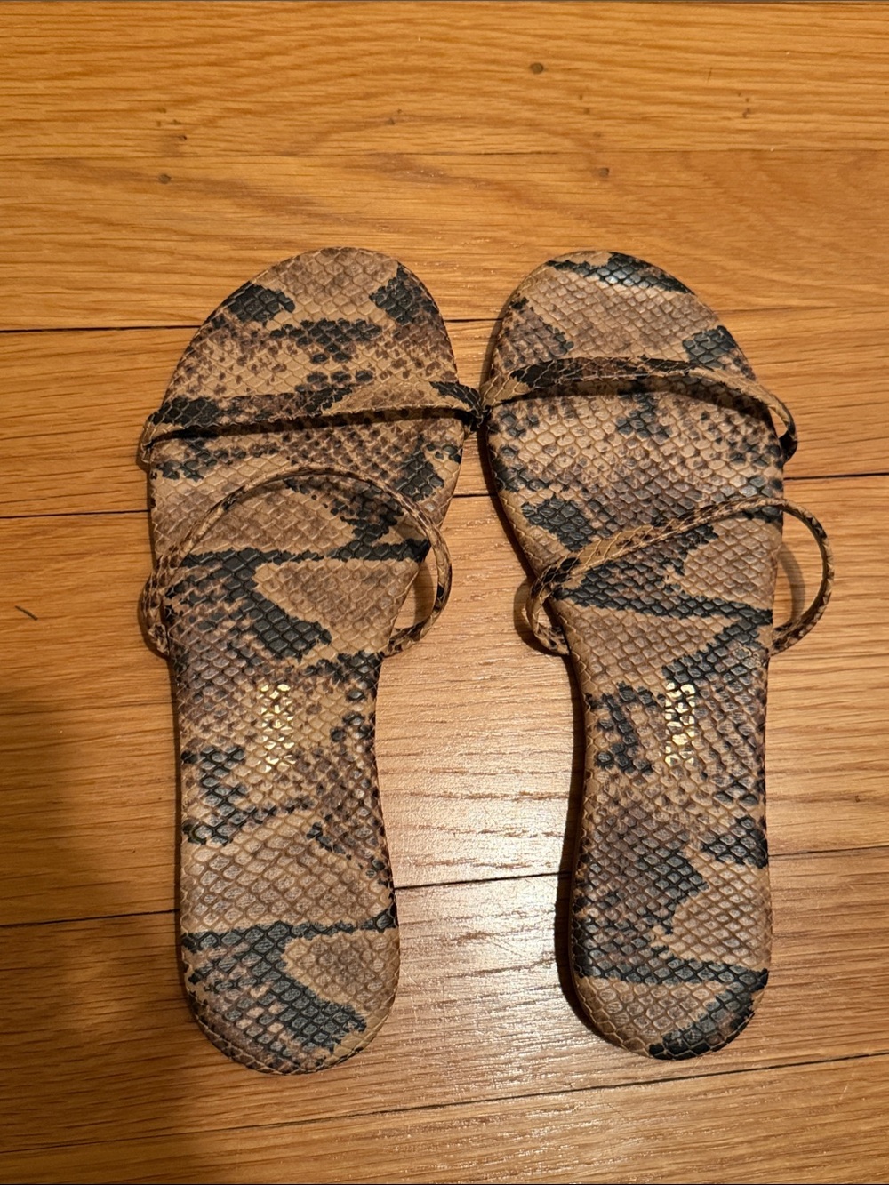 TKEES Snake-Print Strappy Slide Sandals - Tan and Black